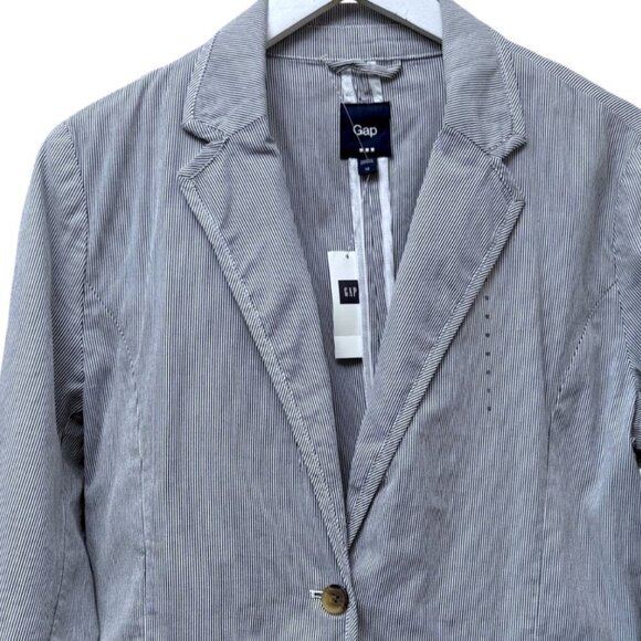 GAP Womens Blazer 12 Slim Navy White Stripe Cotton Jacket Preppy Nautical NWT - Picture 5 of 10